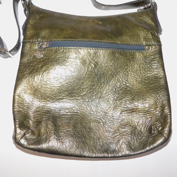 The Trend Womens Green Metallic Shellac Leather Crossbody Shoulder Bag Purse - Picture 10 of 10